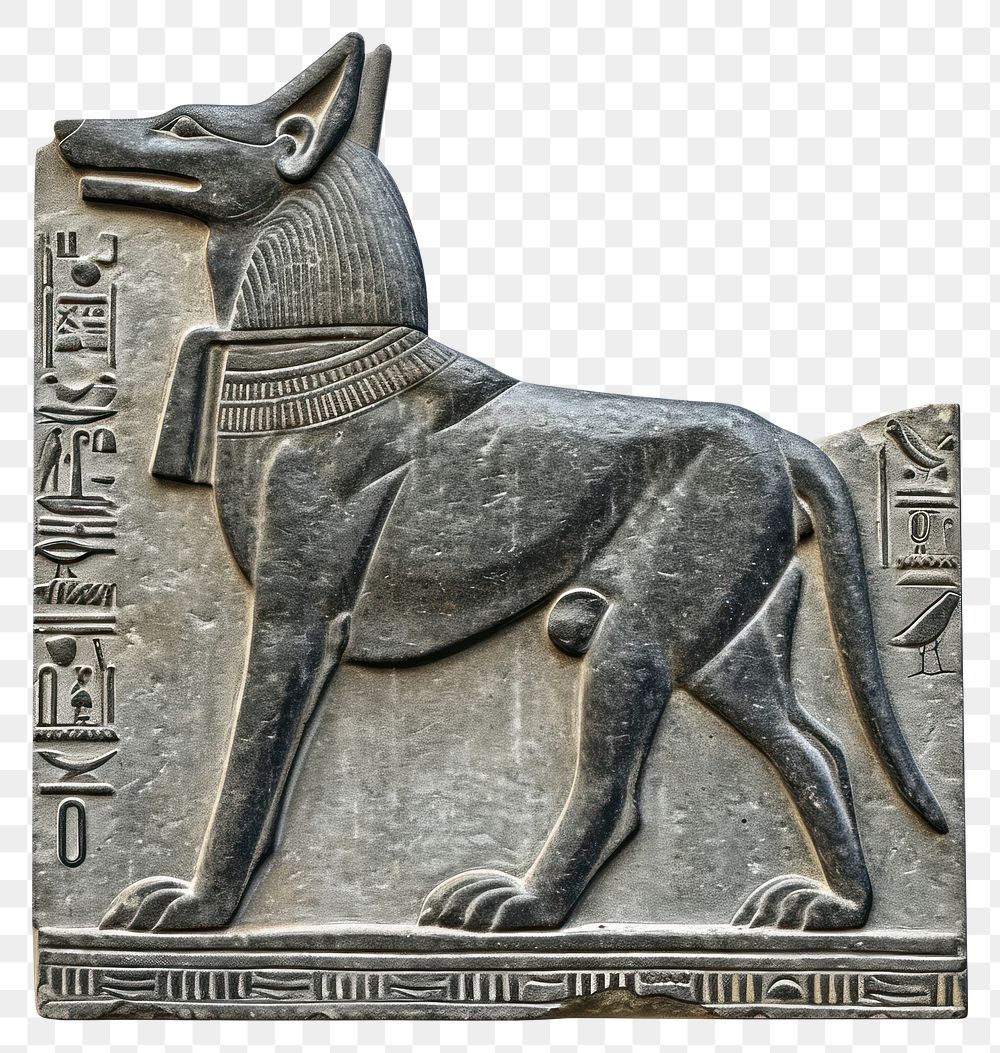 PNG Bas-relief a ancient Egyptian dog sculpture texture mammal animal statue.