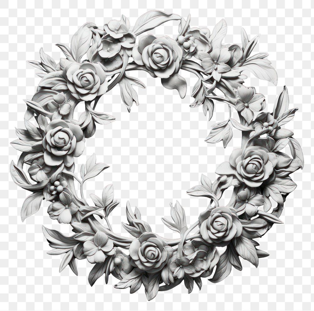 PNG Bas-relief a floral wreath sculpture texture white photography accessories.