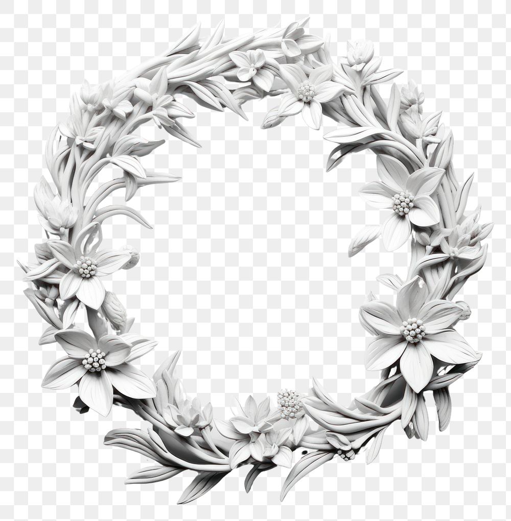 PNG Bas-relief a floral wreath sculpture texture flower plant white.