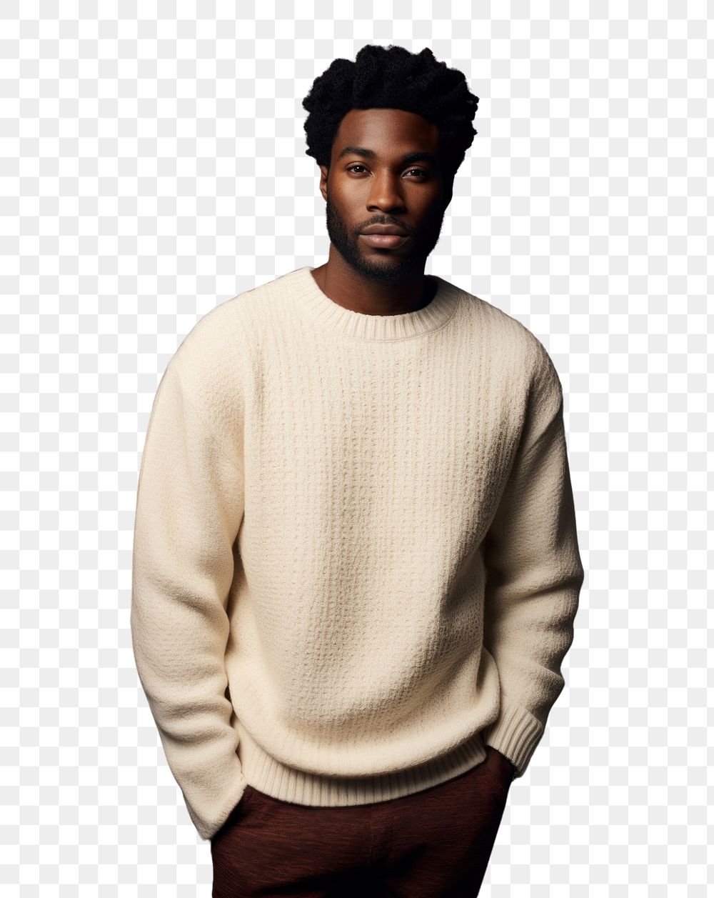 PNG Cream sweater mockup portrait photo individuality.