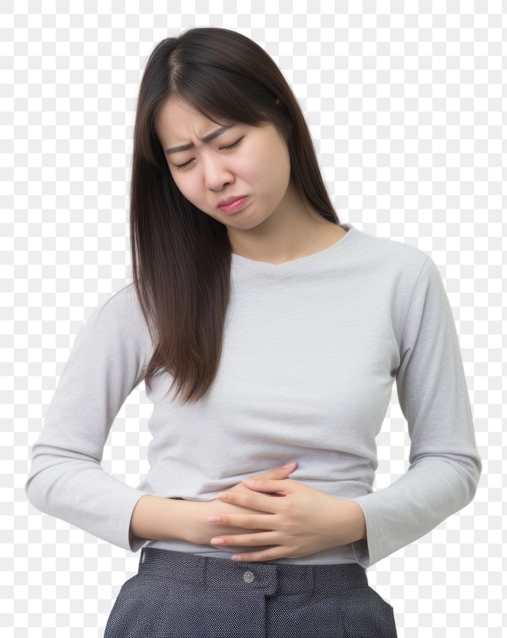 PNG Girl with stomach pain cross-legged anticipation midsection. AI generated Image by rawpixel.