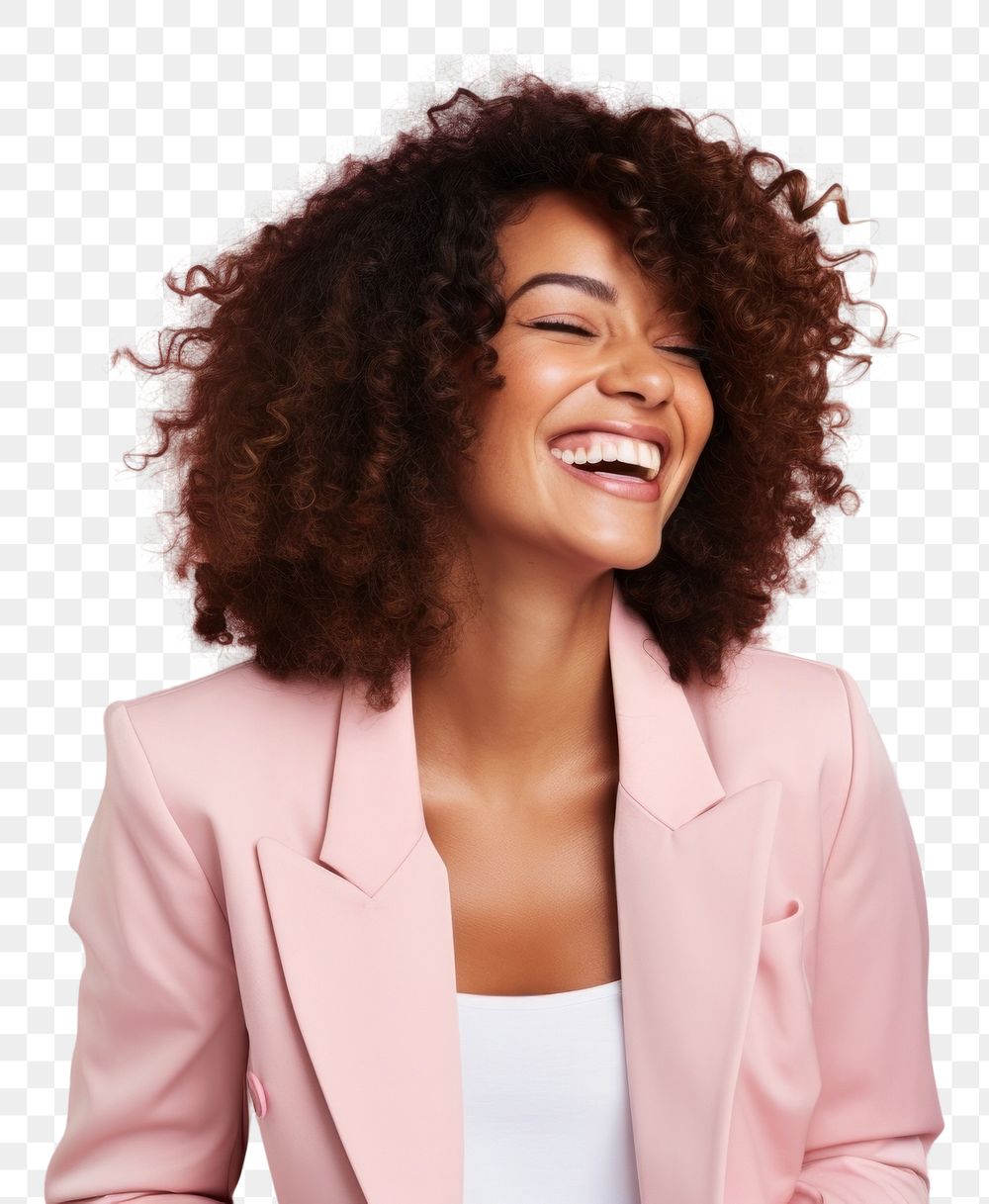 PNG Happy woman wear jacket laughing fashion looking smile. AI generated Image by rawpixel.