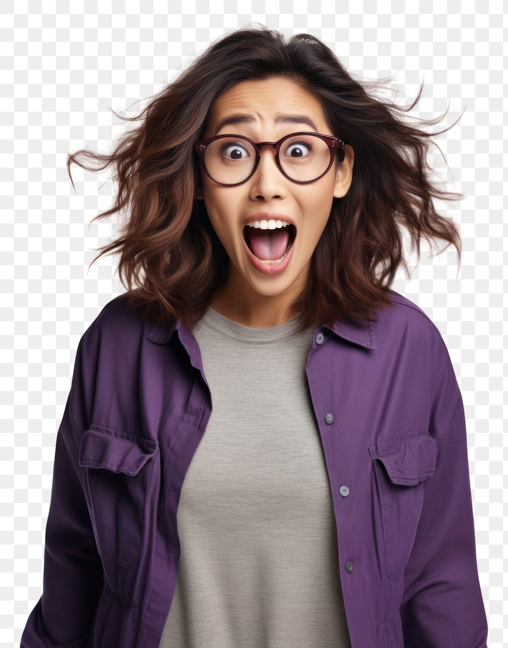 PNG A Young asian woman in casual costume feeling shocked with surprise expression glasses adult white background.