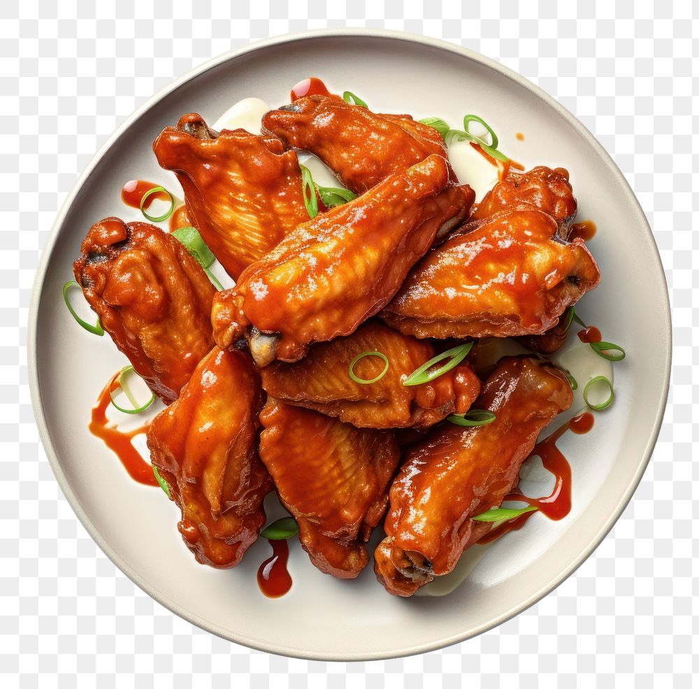 PNG Buffalo wings on plate meat food meal.