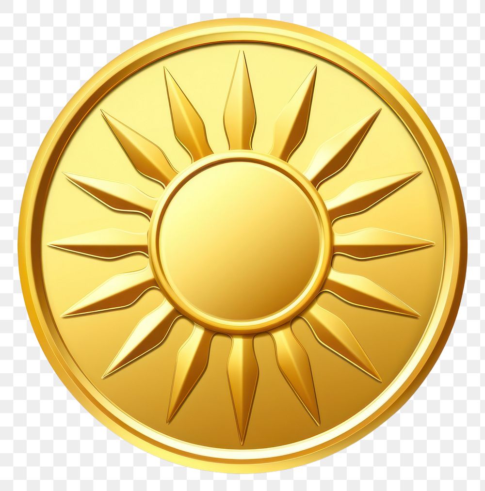 PNG  Sunny weather icon in golden coin clean white background isolate object no shadow. AI generated Image by rawpixel.