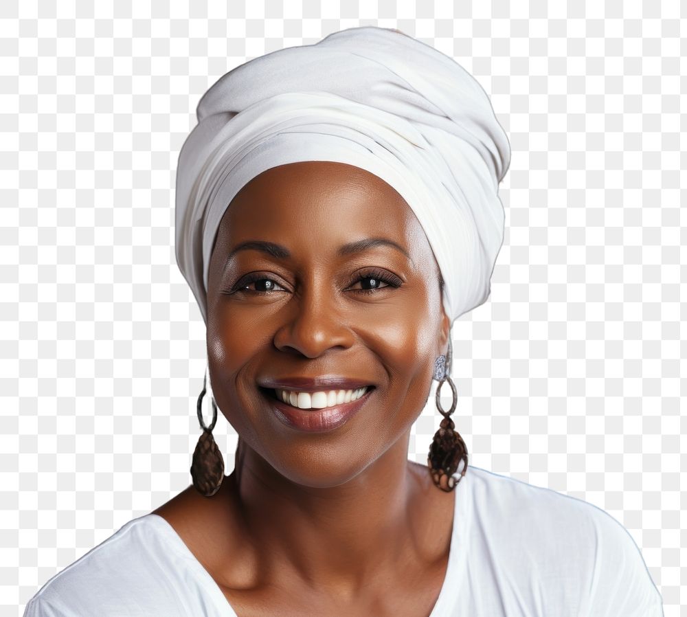 PNG African american woman headscarf portrait smiling.