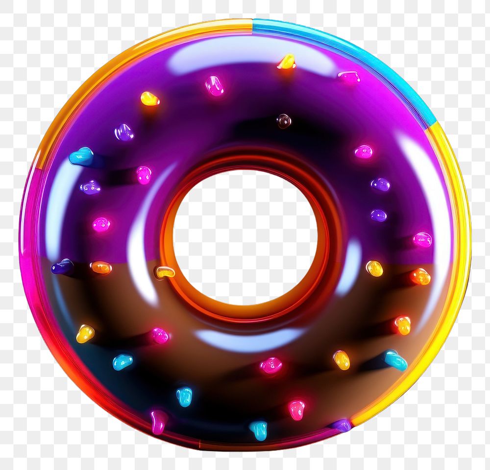 PNG  3D render of donut icon neon purple light.