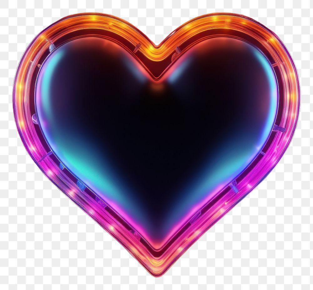 PNG  3D render of heart shape neon light illuminated.