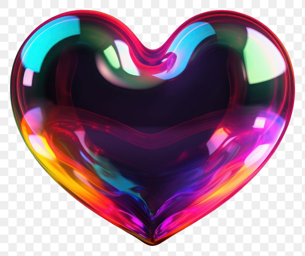 PNG  3D render of heart shape neon illuminated celebration.