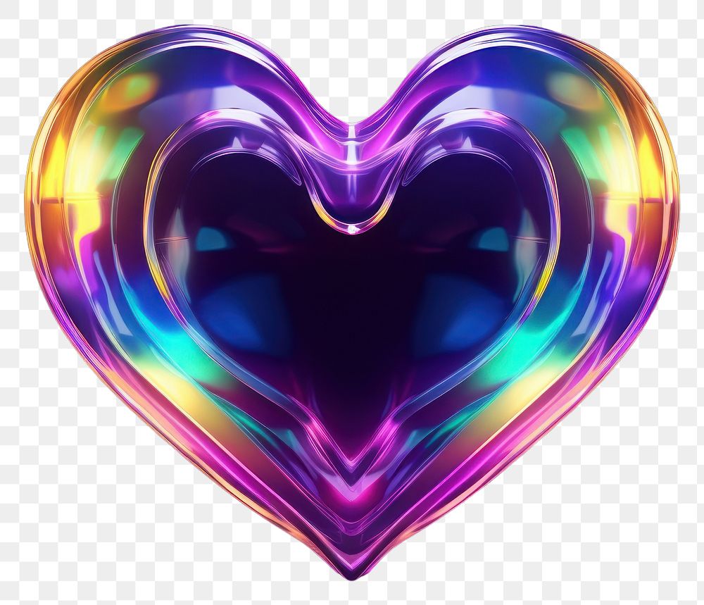 PNG  3D render of heart shape purple light neon.