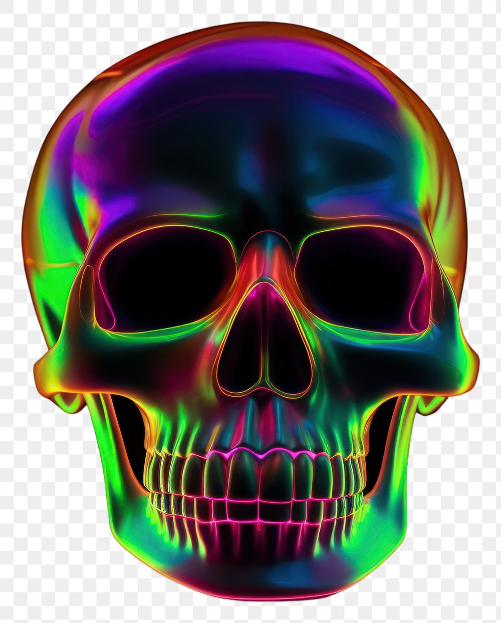 PNG  3D render of skull shape neon purple light.
