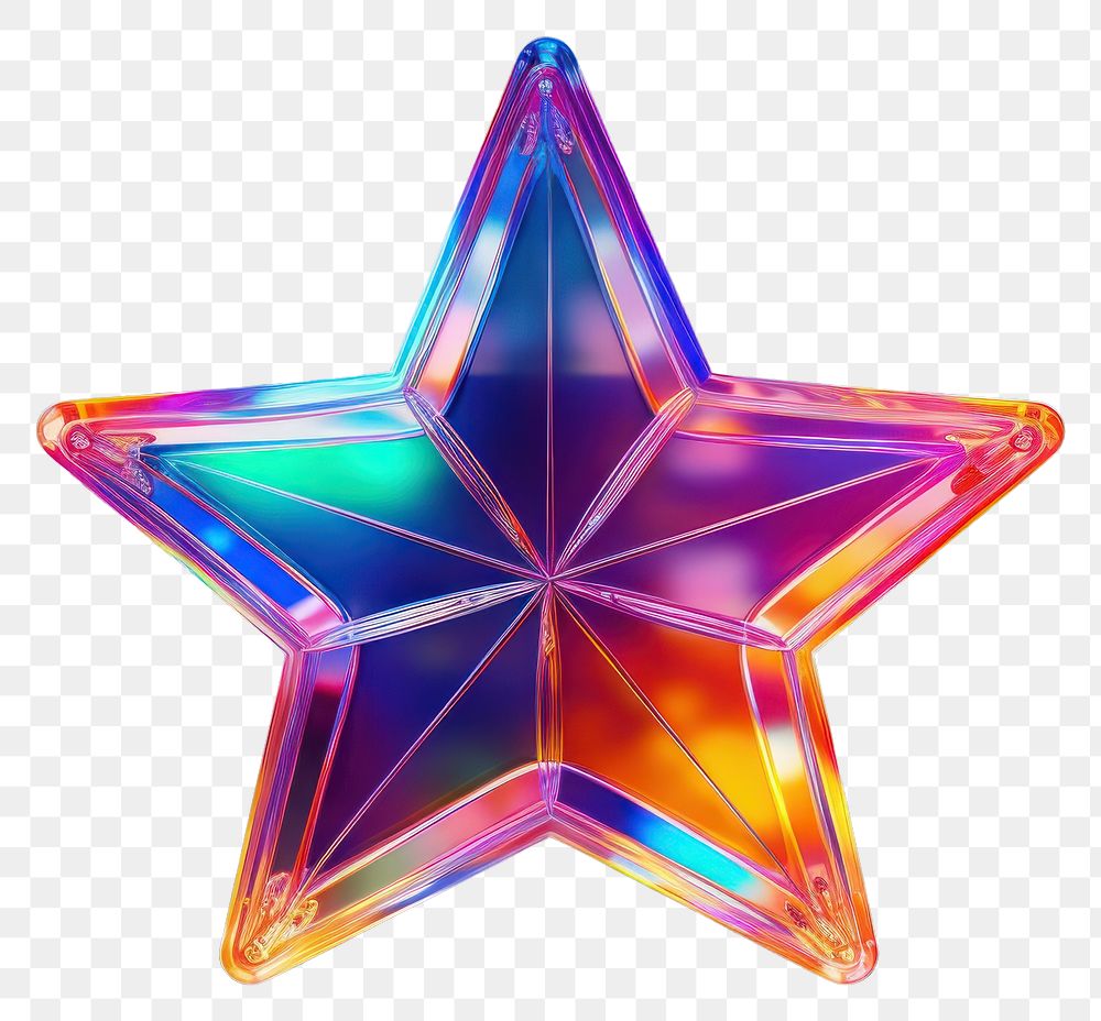 PNG  3D render of star shape neon illuminated celebration.