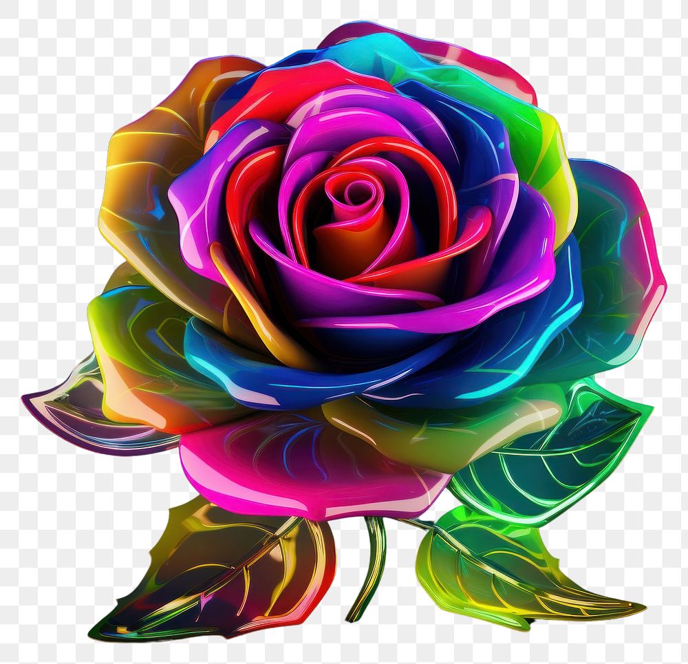 PNG  3D render of rose icon neon pattern flower.