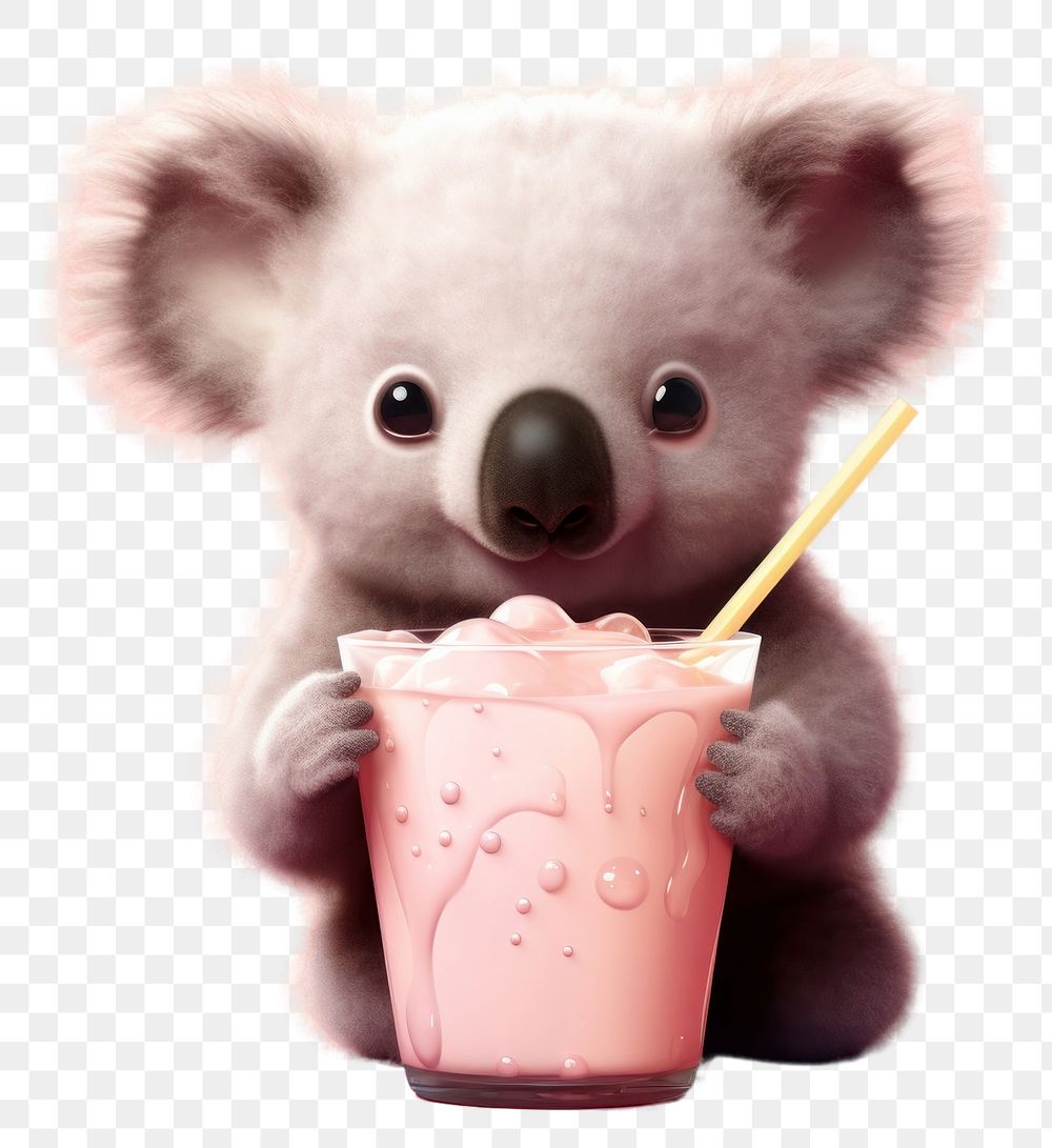 PNG Koala cute pink background bubble tea.