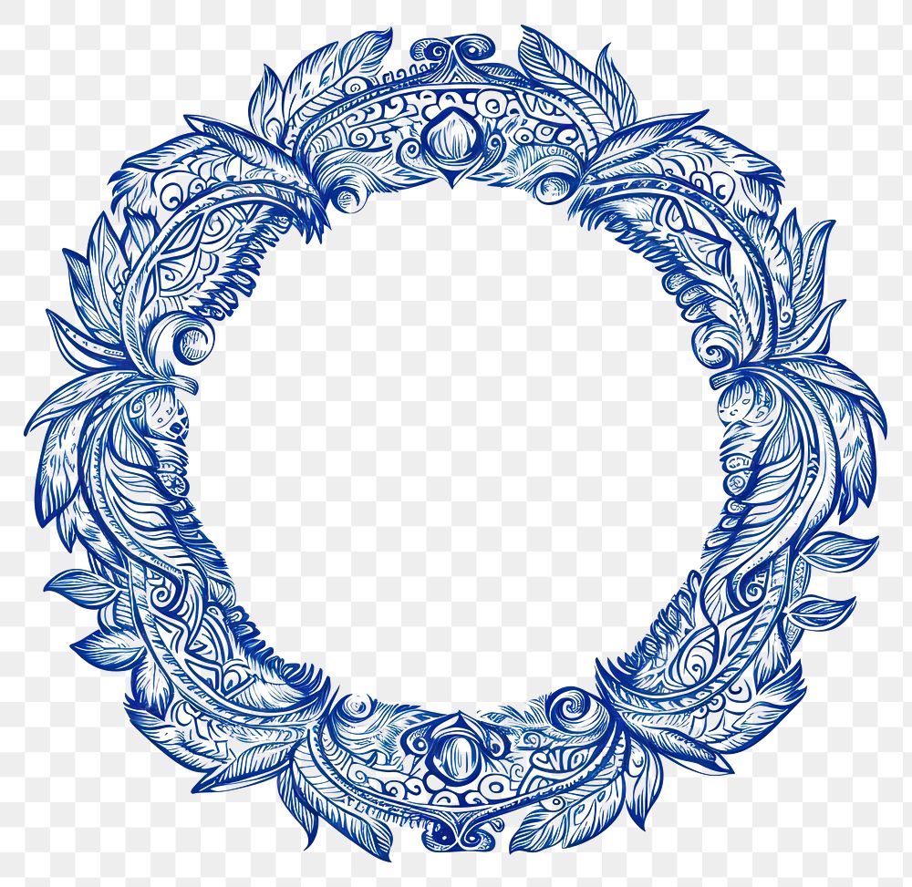 PNG  Circle frame of tribal pattern drawing sketch blue.