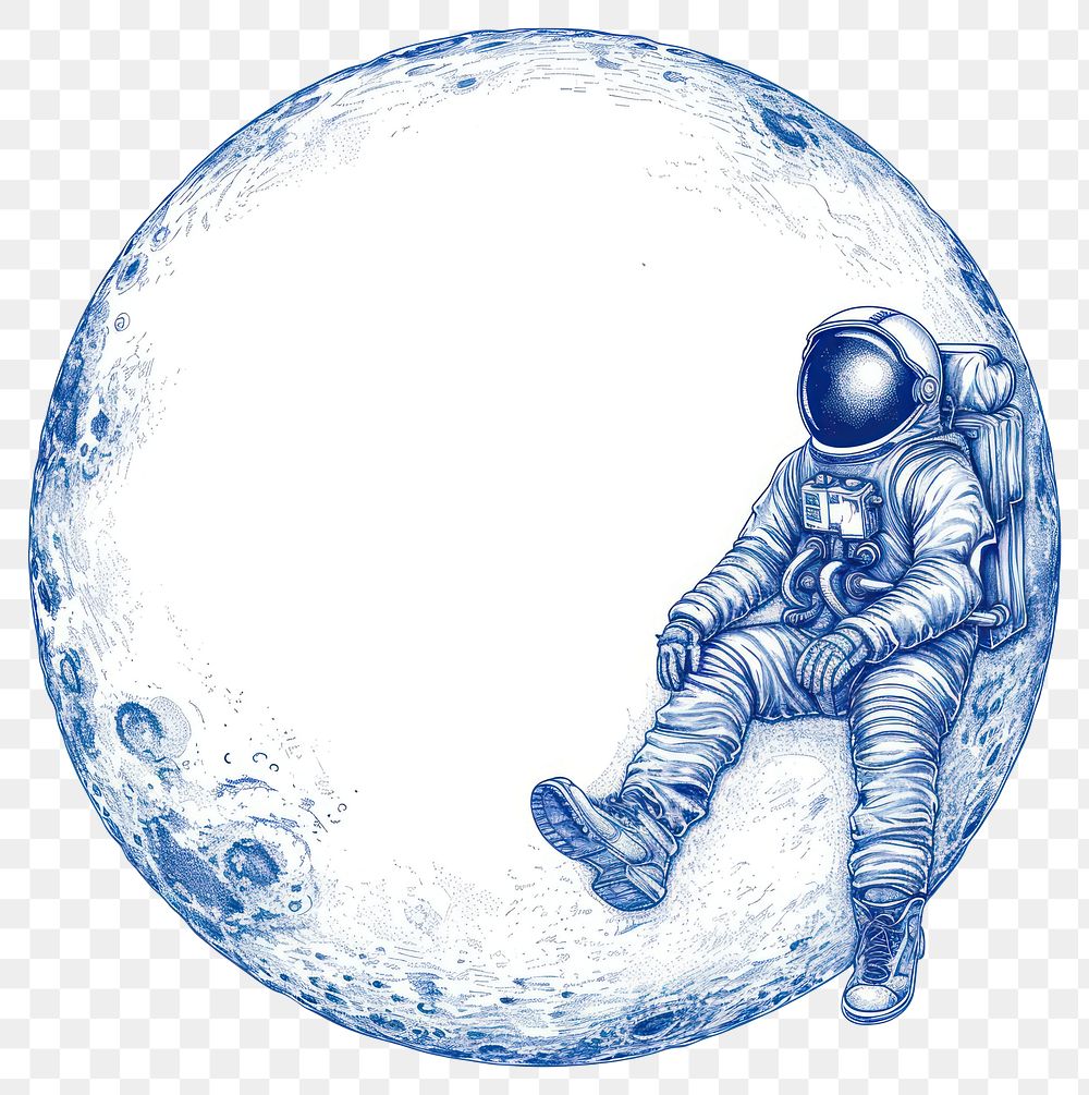 PNG  Circle frame of astronaut and moon drawing sketch space.