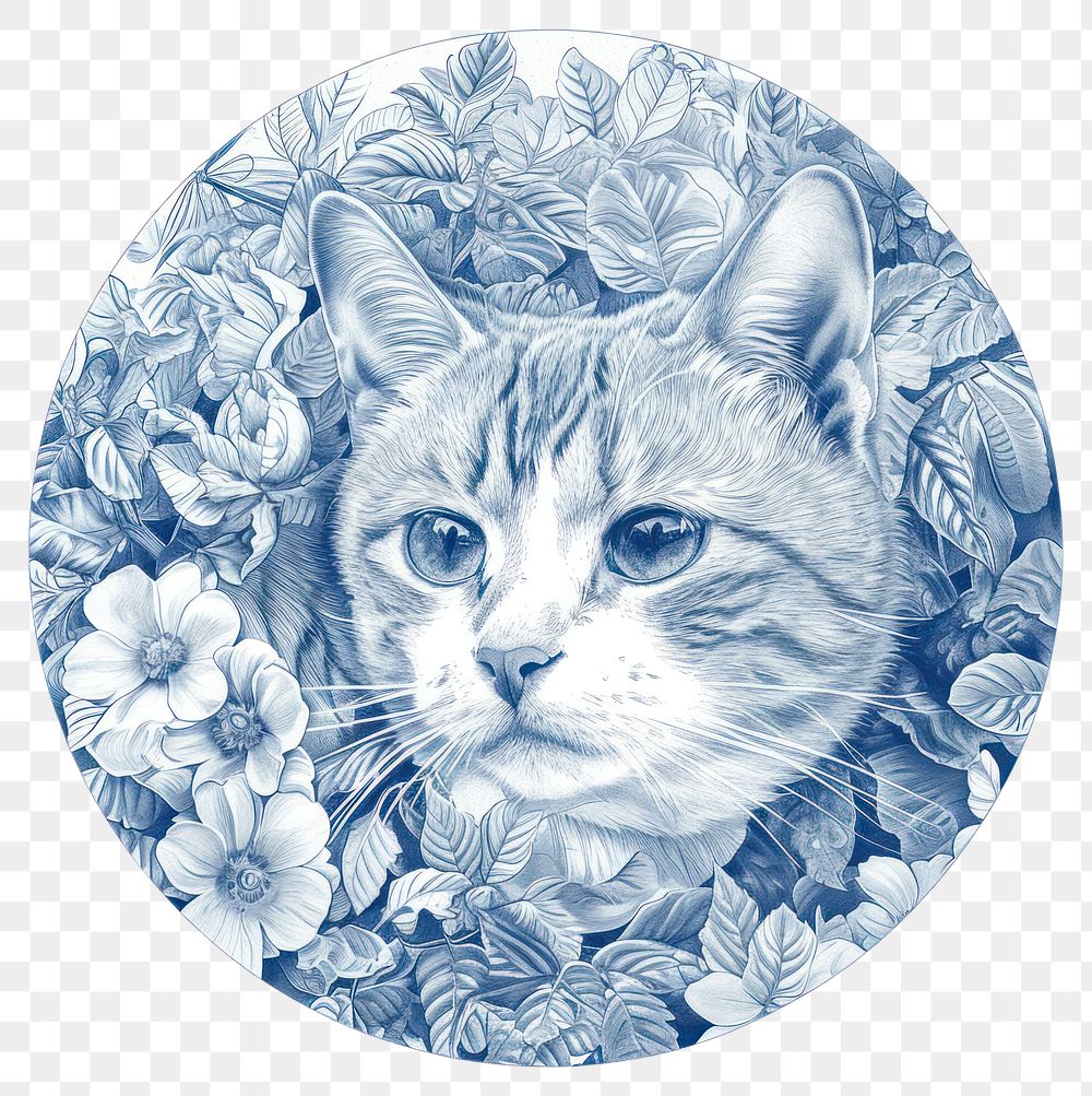 PNG  Circle frame of cat and flower drawing sketch mammal.