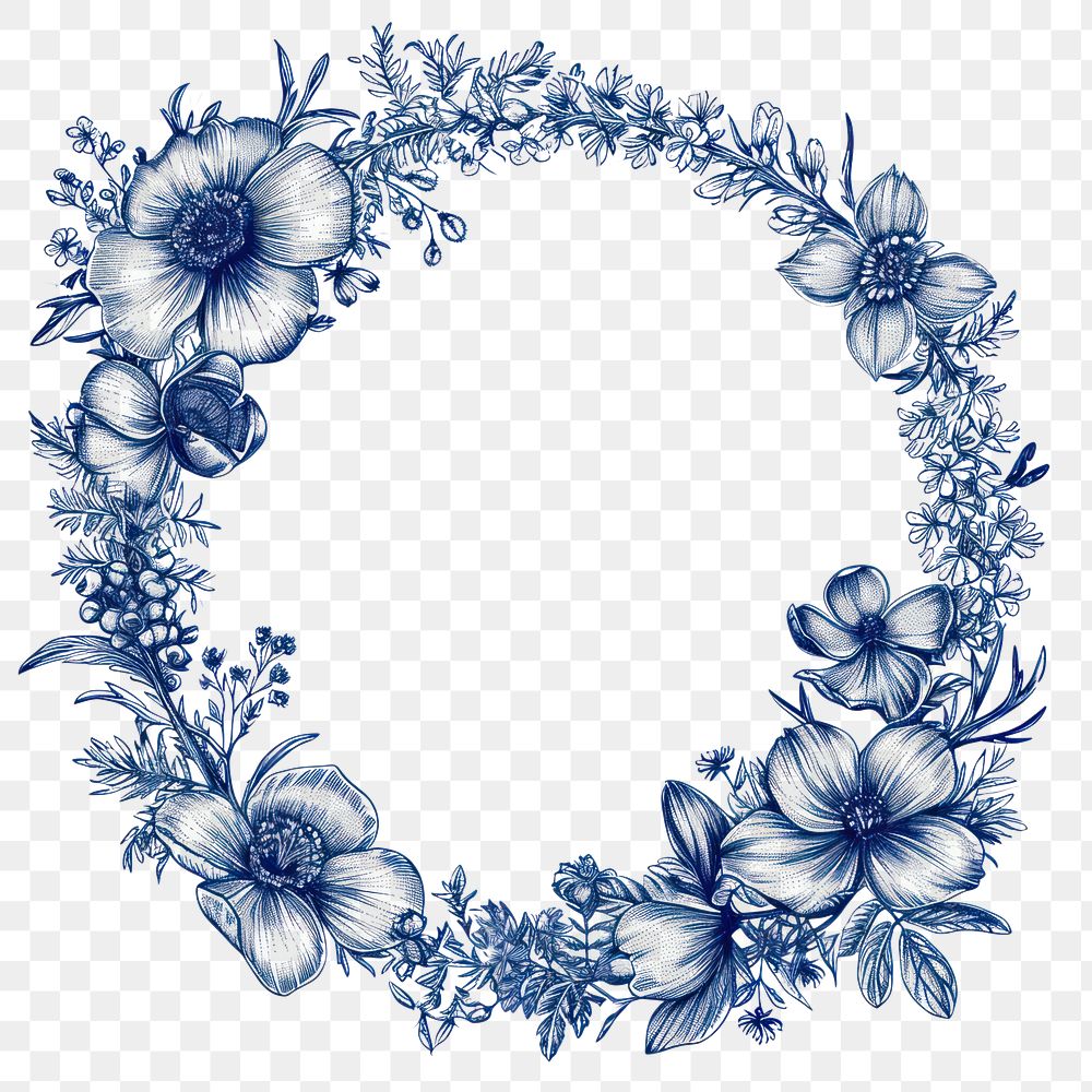 PNG  Circle frame of flower wreath pattern plant white background.