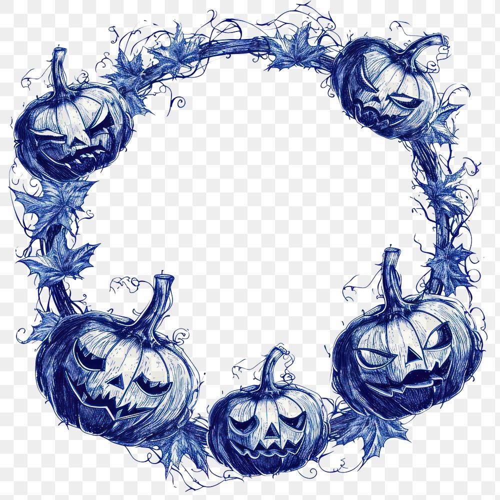 PNG  Circle frame of halloween drawing sketch blue.