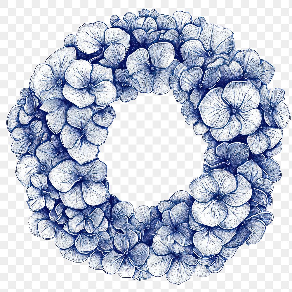 PNG  Circle frame of Hydrangea drawing sketch pattern.