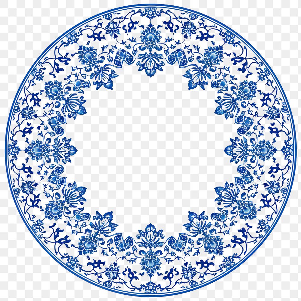 PNG  Circle frame of Islamic pattern porcelain plate dishware.