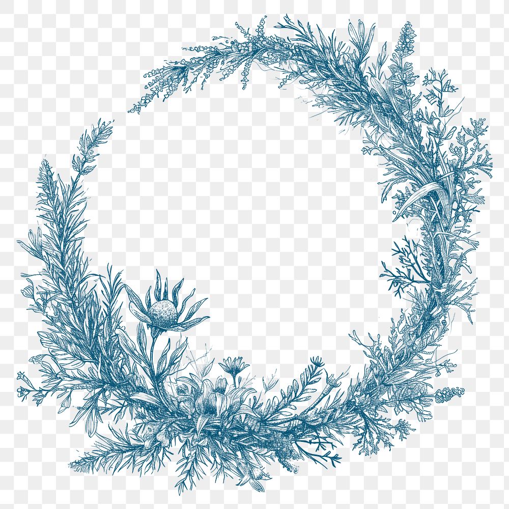 PNG  Circle frame of summer wreath sketch plant.
