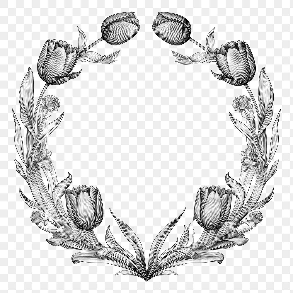PNG Circle frame with tulip drawing sketch white background.