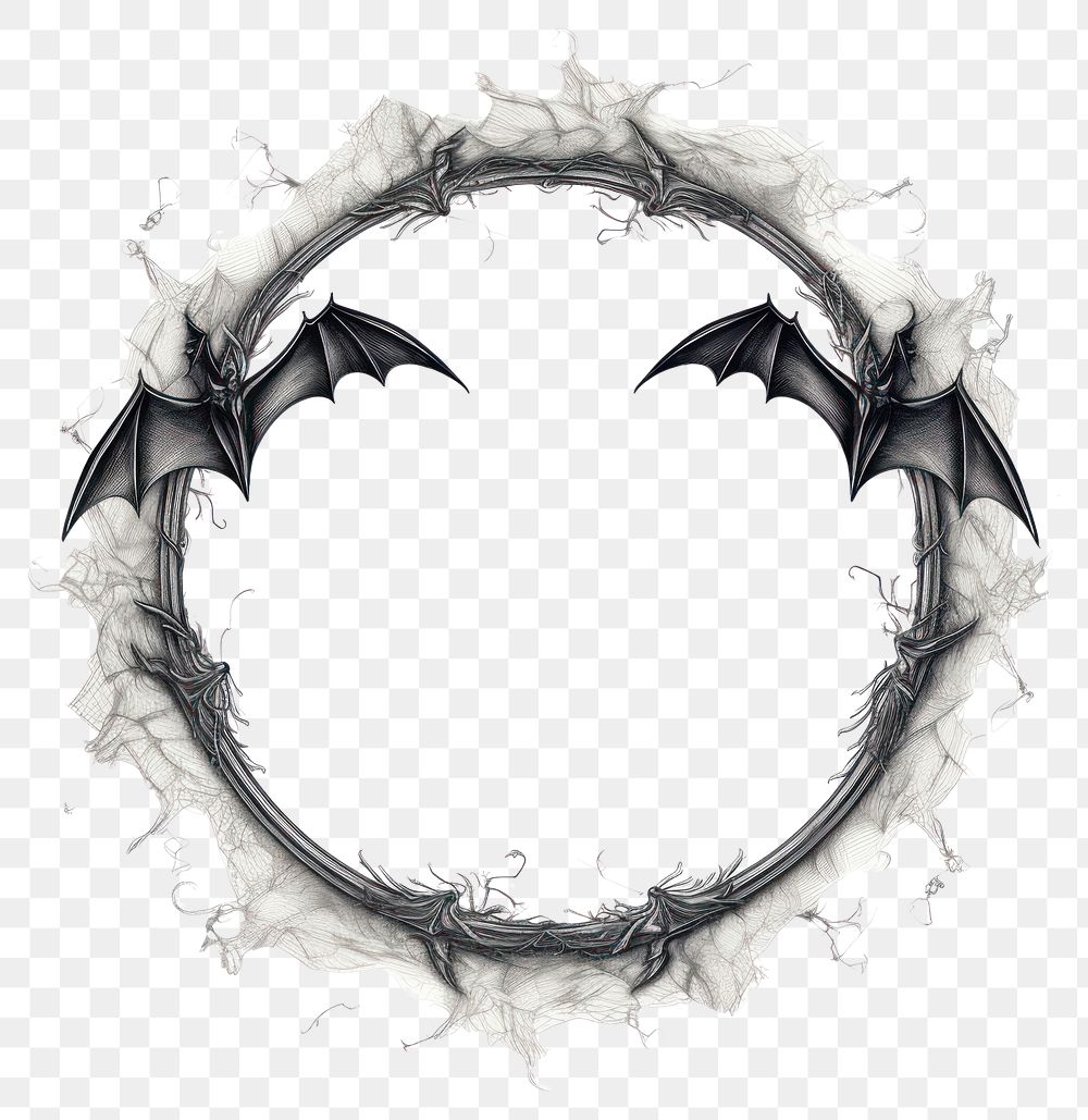 PNG Circle frame with bat sketch drawing white background.