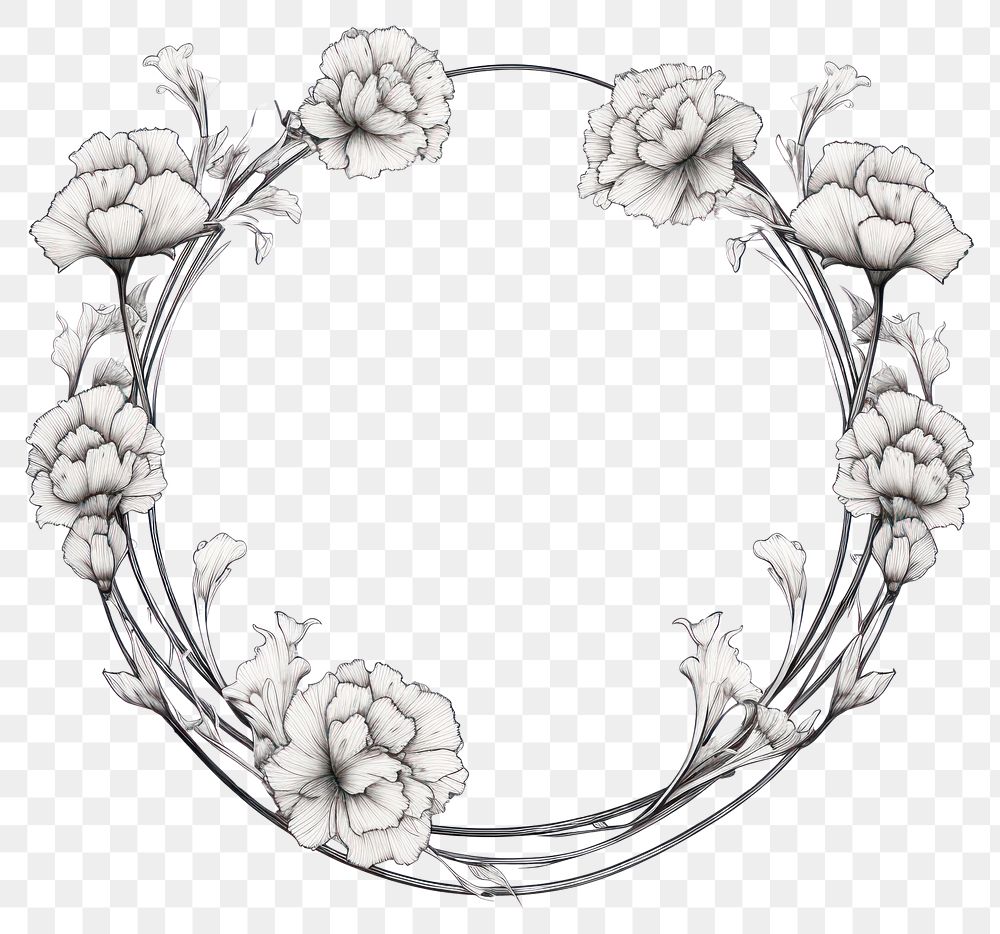 PNG Circle frame with carnation drawing sketch pattern.