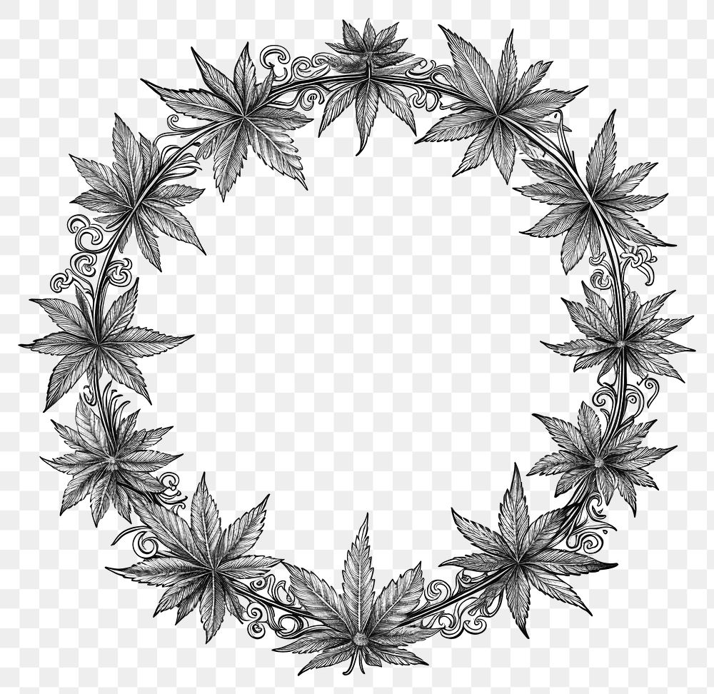 PNG Circle frame with cannabis pattern drawing sketch.