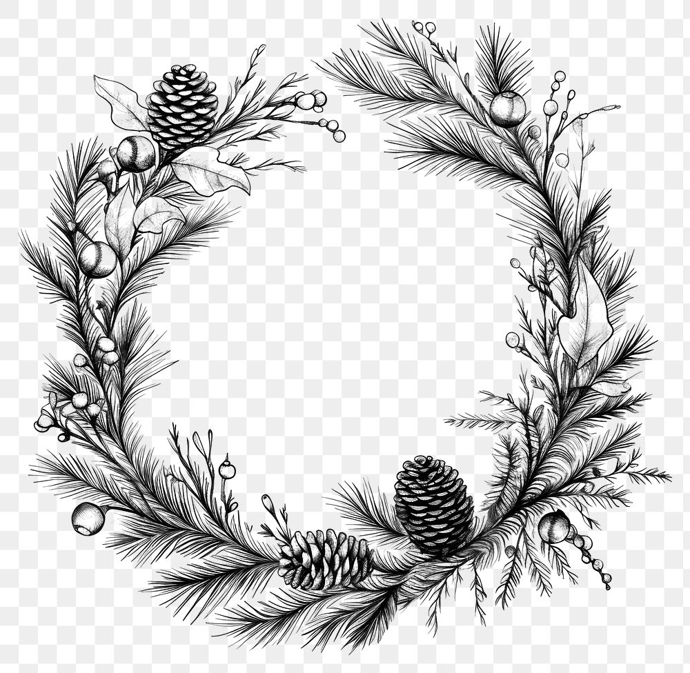 PNG Circle frame with Christmas wreath drawing sketch plant.