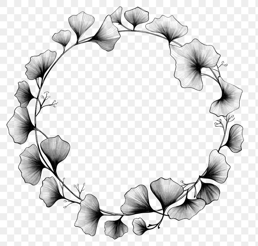PNG Circle frame with Ginko drawing sketch pattern.