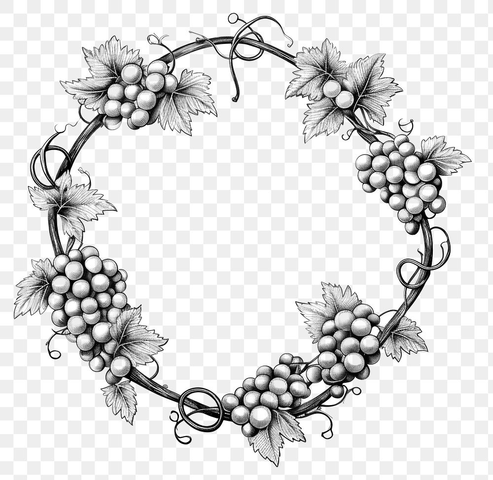 PNG Circle frame with grapes necklace jewelry drawing.