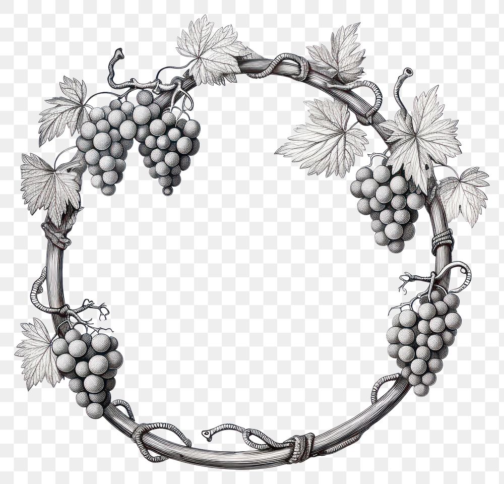 PNG Circle frame with grapes jewelry sketch plant.