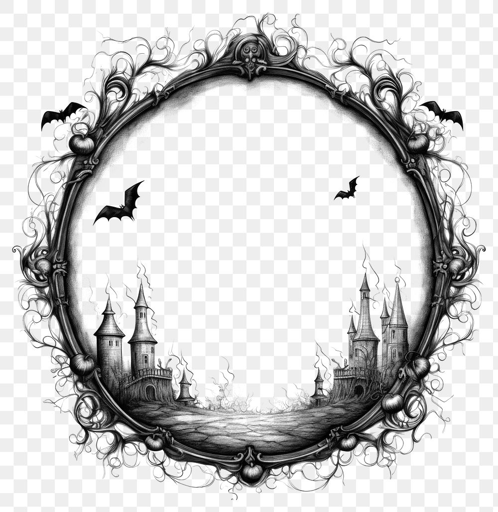 PNG Circle frame with halloween drawing sketch architecture.