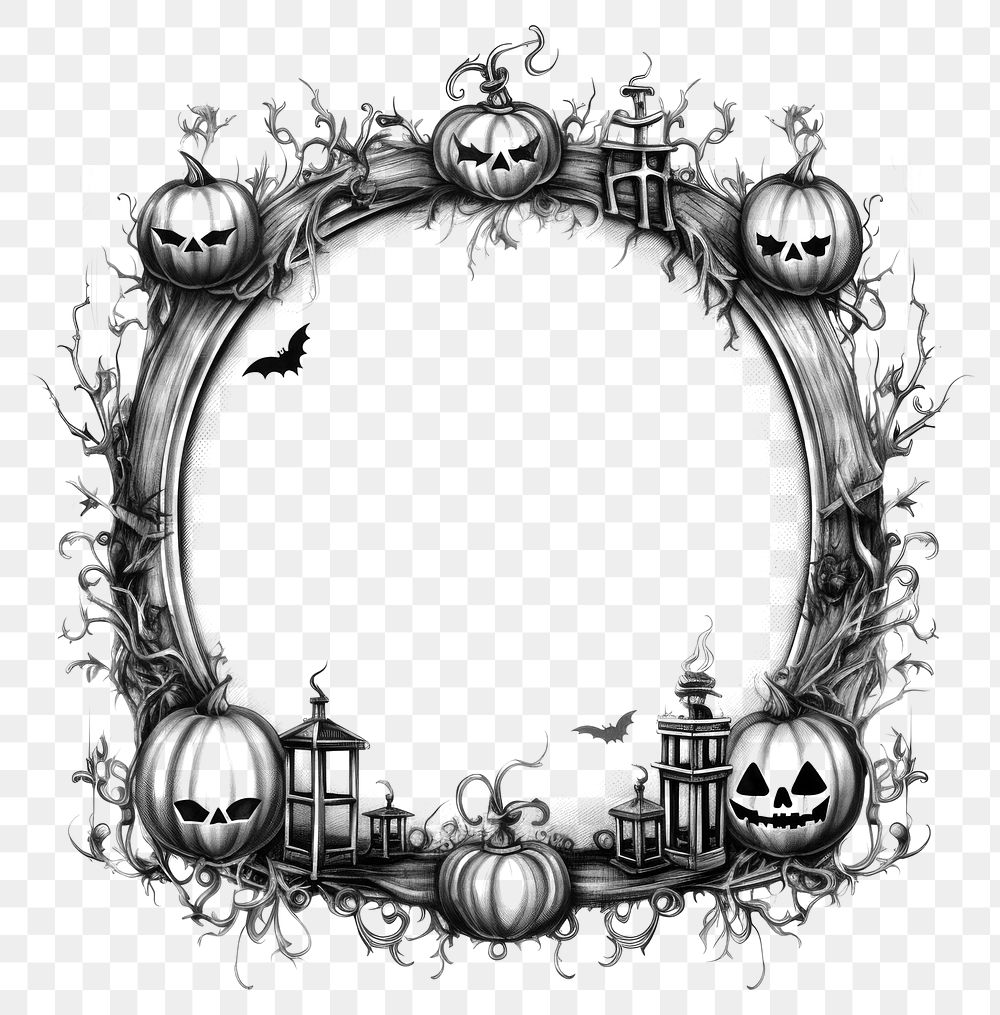 PNG Circle frame with halloween drawing sketch jack-o'-lantern.