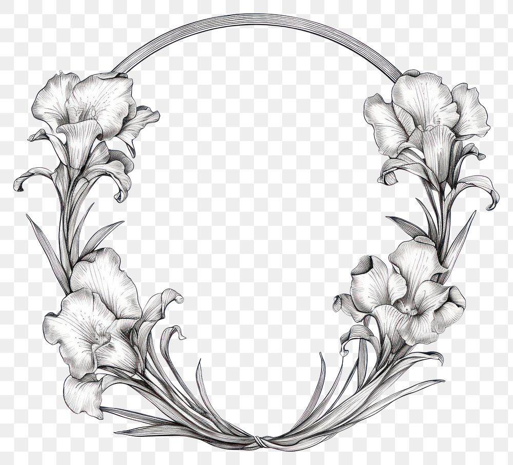 PNG Circle frame with Iris drawing sketch white background.
