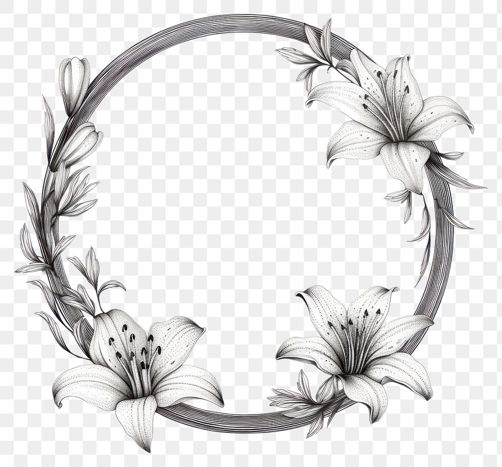 PNG Circle frame with lily flower sketch plant.