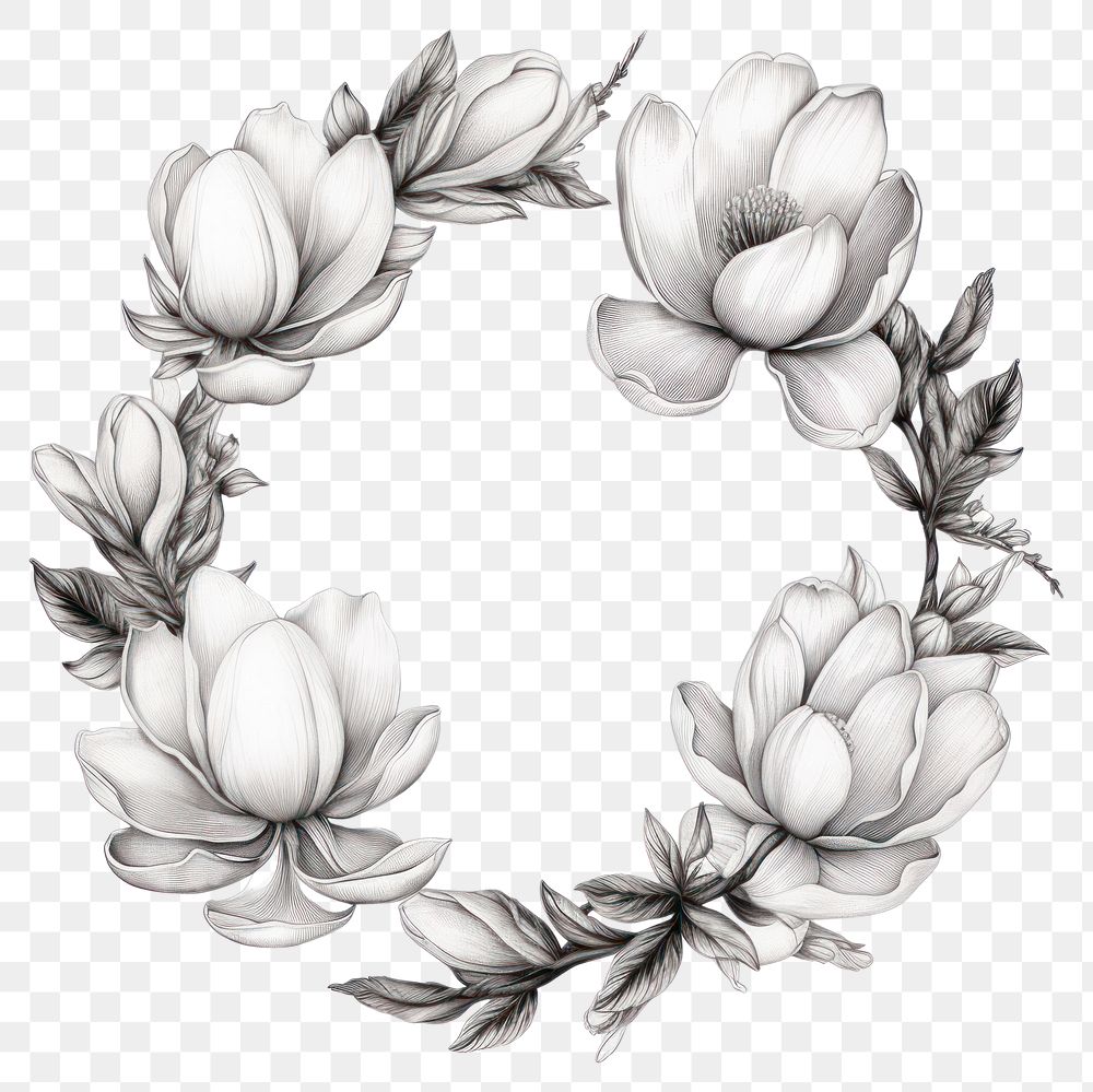 PNG Circle frame with magnolia drawing sketch plant.