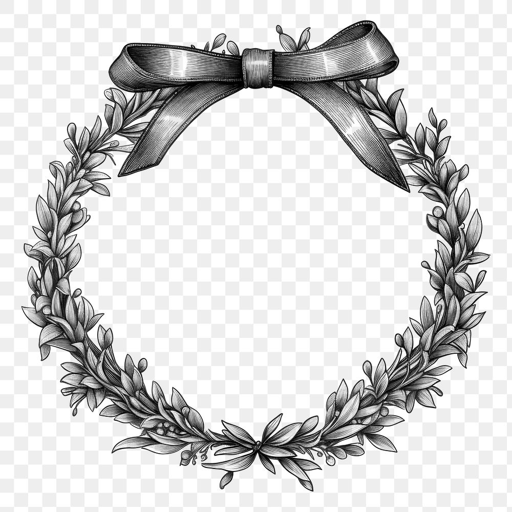 PNG Circle frame with ribbon wreath sketch white background.