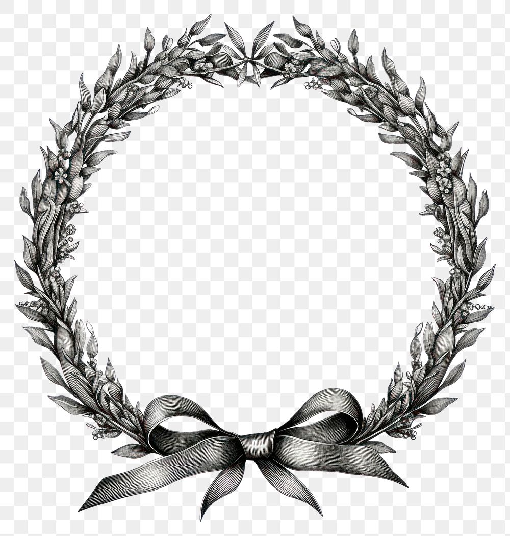 PNG Circle frame with ribbon wreath plant white background.