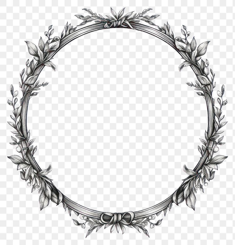PNG Circle frame with ribbon sketch white background monochrome.