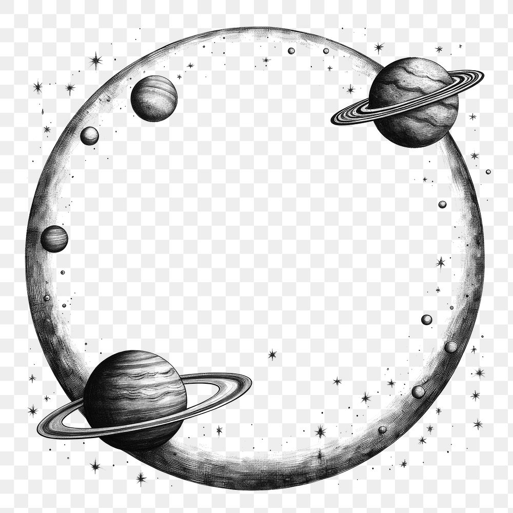PNG Circle frame with rocket moon and saturn astronomy drawing planet
