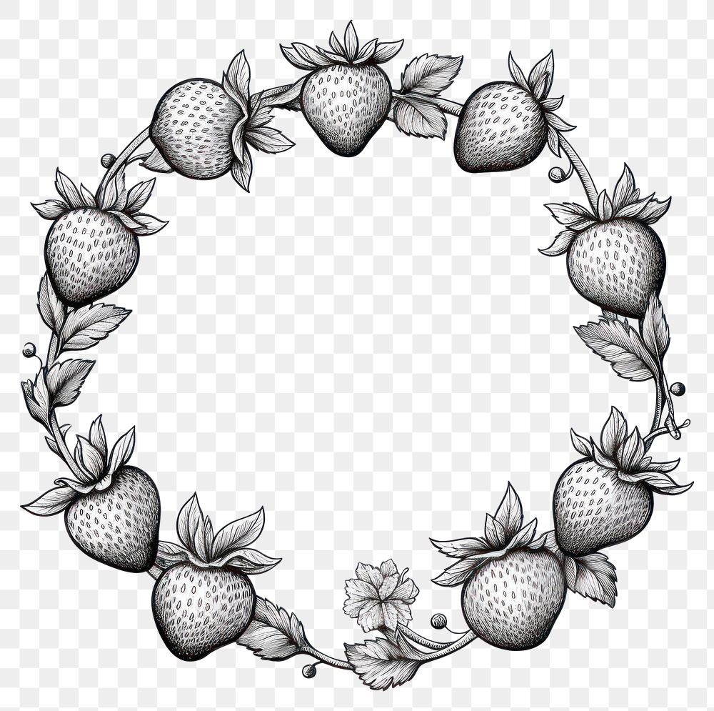 PNG Circle frame with strawberry drawing sketch pattern.