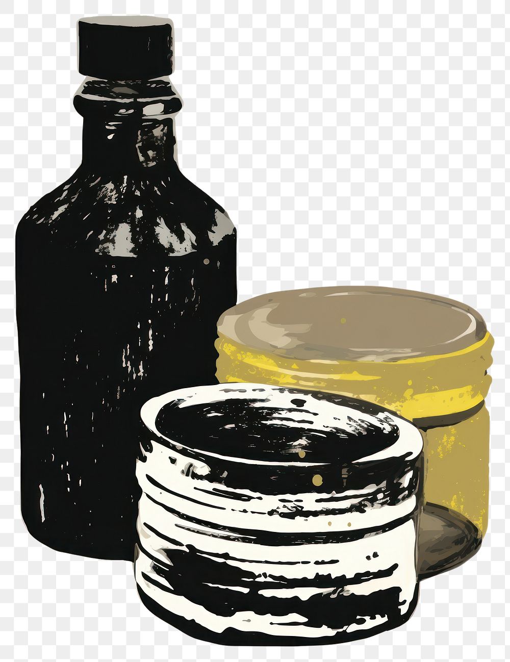 PNG  Illustratio the 1970s of essential oil bottle black jar.