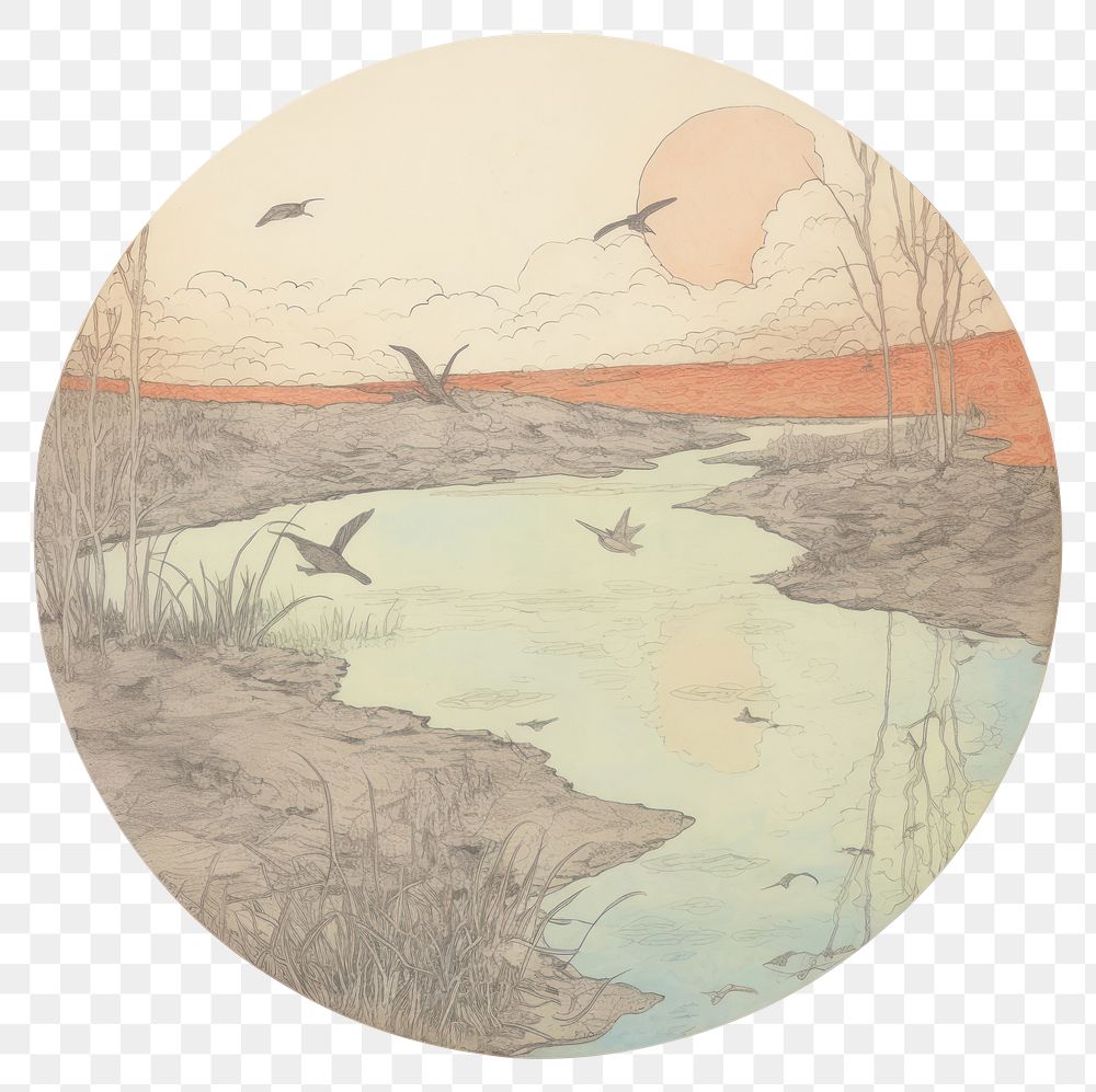 PNG Illustration of a world painting lake bird.