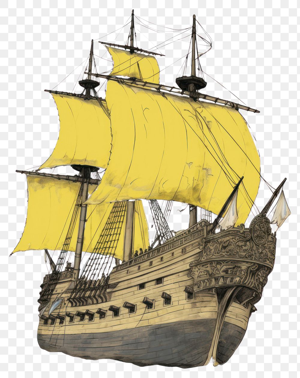 PNG Illustration of a ship yellow watercraft sailboat vehicle.