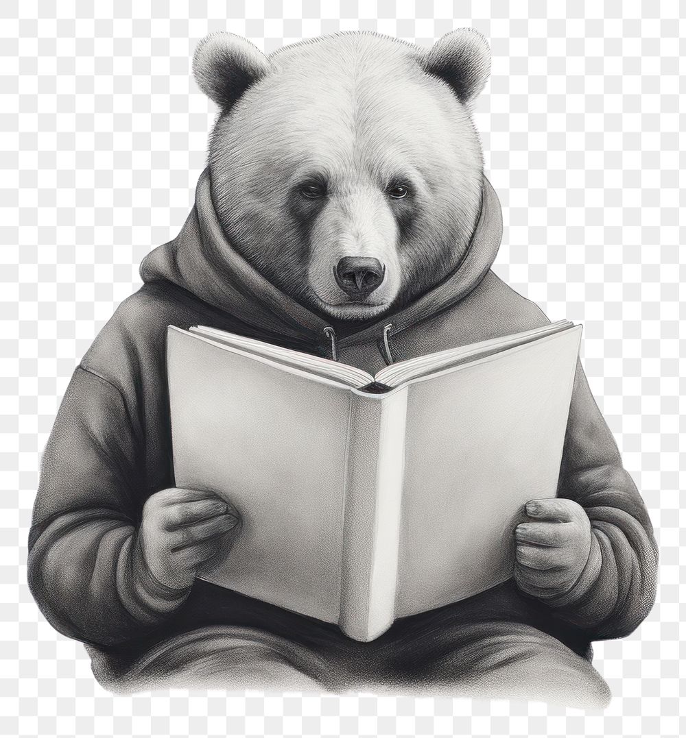 PNG  Bear reading book illustration. AI generated Image by rawpixel.