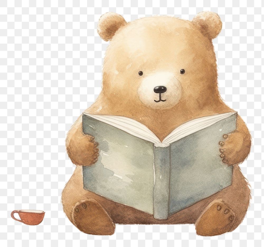 PNG  Reading book bear children book. AI generated Image by rawpixel.