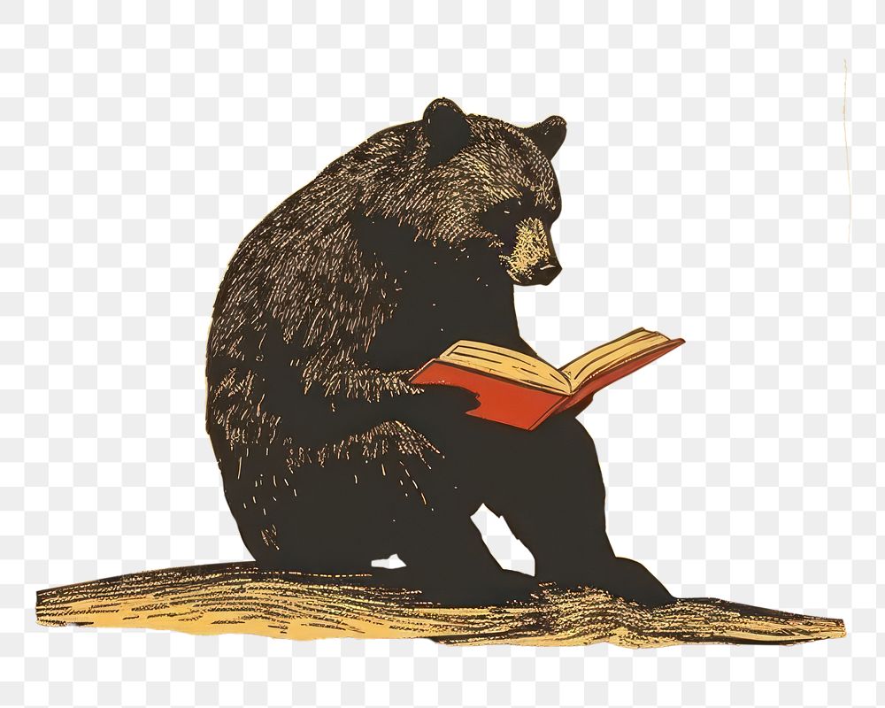 PNG  Bear book illustration wood cut. AI generated Image by rawpixel.